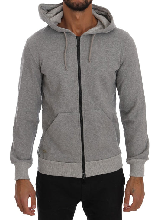 Chic Gray Full-Zip Cotton Hoodie