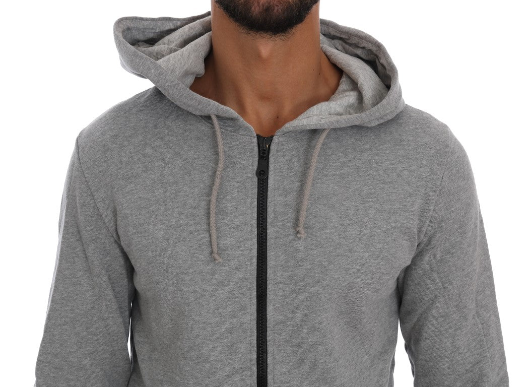 Chic Gray Full-Zip Cotton Hoodie