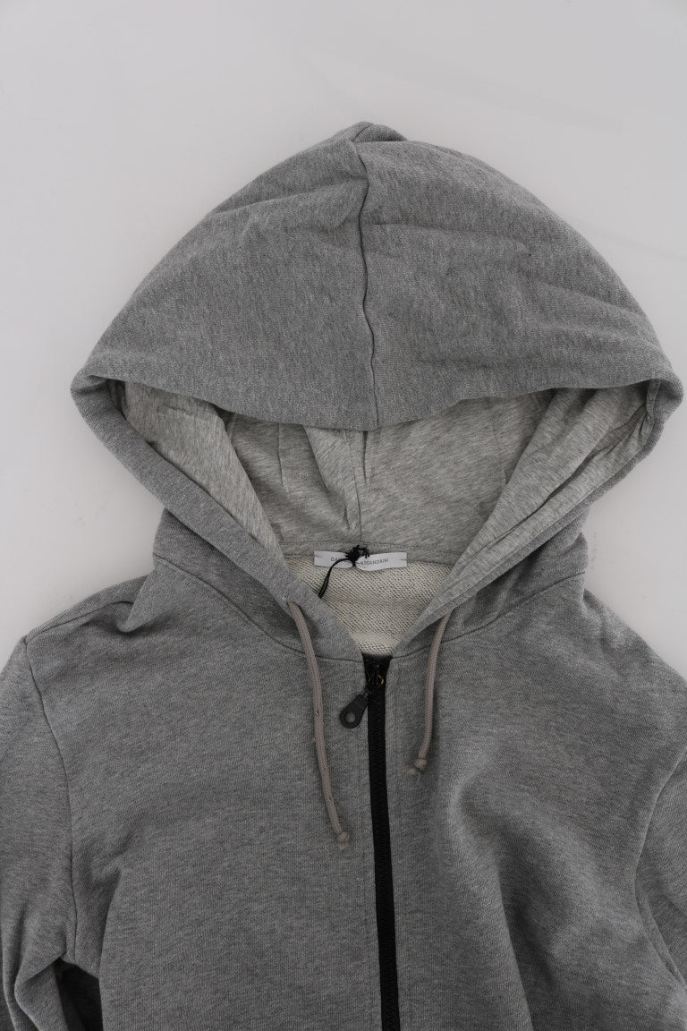 Chic Gray Full-Zip Cotton Hoodie