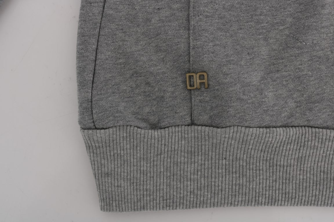 Chic Gray Full-Zip Cotton Hoodie