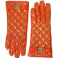 Orange Leather Quilted Wrist Length Gloves