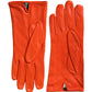 Orange Leather Quilted Wrist Length Gloves