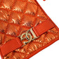 Orange Leather Quilted Wrist Length Gloves