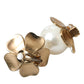 Gold Tone Maxi Faux Pearl Floral Clip-on Jewelry Earrings