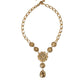 Gold Brass Crystal Purple Pink Pearl Pendants Necklace