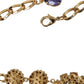 Gold Brass Crystal Purple Pink Pearl Pendants Necklace