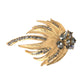 Gold Brass Leaf Crystal Embellished Brooch Pin