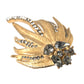 Gold Brass Leaf Crystal Embellished Brooch Pin