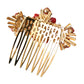 Gold Brass Crystal Heart Floral Hair Comb