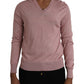 Pink Silk V-neck Long Sleeve Pullover Sweater