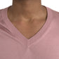 Pink Silk V-neck Long Sleeve Pullover Sweater