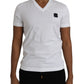 White Cotton Logo Plaque V-neck Men T-shirt
