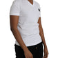 White Cotton Logo Plaque V-neck Men T-shirt