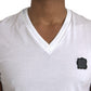 White Cotton Logo Plaque V-neck Men T-shirt