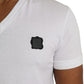 White Cotton Logo Plaque V-neck Men T-shirt