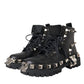 Black Leather Studs Embellished Combat Boots Shoes