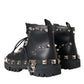 Black Leather Studs Embellished Combat Boots Shoes