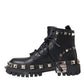 Black Leather Studs Embellished Combat Boots Shoes