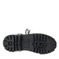 Black Leather Studs Embellished Combat Boots Shoes