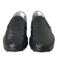 Black Woven Buffalo Leather Men Loafers Shoes
