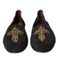 Black Suede Gold Cross Slip On Loafer Shoes