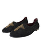 Black Suede Gold Cross Slip On Loafer Shoes