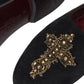 Black Suede Gold Cross Slip On Loafer Shoes