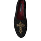 Black Suede Gold Cross Slip On Loafer Shoes