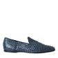 Blue Woven Leather Slip On Loafers Men Shoes