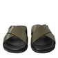 Green Leather Criss-Cross Slide Sandals Shoes
