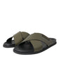 Green Leather Criss-Cross Slide Sandals Shoes