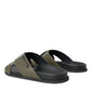 Green Leather Criss-Cross Slide Sandals Shoes