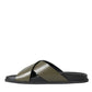 Green Leather Criss-Cross Slide Sandals Shoes