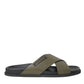 Green Leather Criss-Cross Slide Sandals Shoes