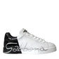 White Black Leather Logo Low Top Sneakers Shoes