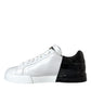 White Black Leather Logo Low Top Sneakers Shoes