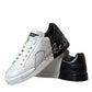 White Black Leather Logo Low Top Sneakers Shoes