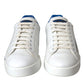 White Blue Leather Logo Low Top Sneakers Shoes