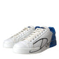 White Blue Leather Logo Low Top Sneakers Shoes