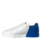 White Blue Leather Logo Low Top Sneakers Shoes