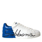 White Blue Leather Logo Low Top Sneakers Shoes