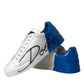 White Blue Leather Logo Low Top Sneakers Shoes