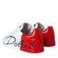White Red Leather Logo Low Top Sneakers Shoes
