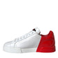 White Red Leather Logo Low Top Sneakers Shoes