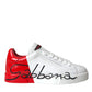 White Red Leather Logo Low Top Sneakers Shoes