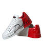 White Red Leather Logo Low Top Sneakers Shoes
