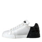 White Black Leather Logo Low Top Sneakers Shoes