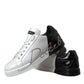 White Black Leather Logo Low Top Sneakers Shoes