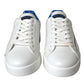 White Blue Leather Logo Low Top Sneakers Men Shoes