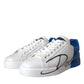 White Blue Leather Logo Low Top Sneakers Men Shoes